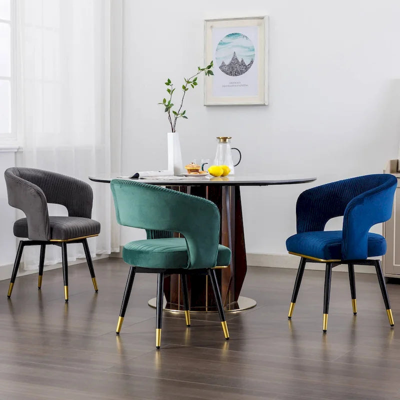 Chaise de salle à manger pivotante en velours avec pieds en métal, lot de 2