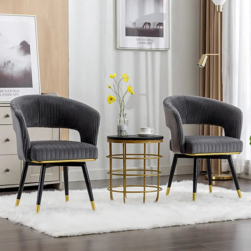 Chaise de salle à manger pivotante en velours avec pieds en métal, lot de 2