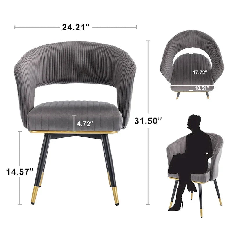 Chaise de salle à manger pivotante en velours avec pieds en métal, lot de 2