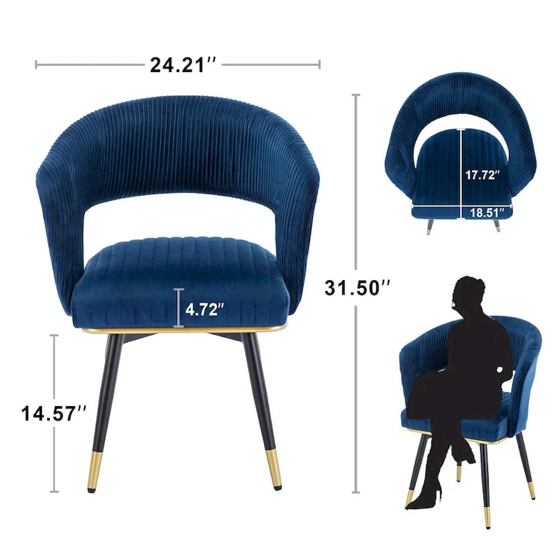 Chaise de salle à manger pivotante en velours avec pieds en métal, lot de 2