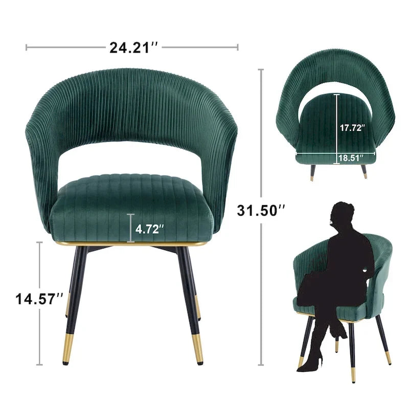 Chaise de salle à manger pivotante en velours avec pieds en métal, lot de 2