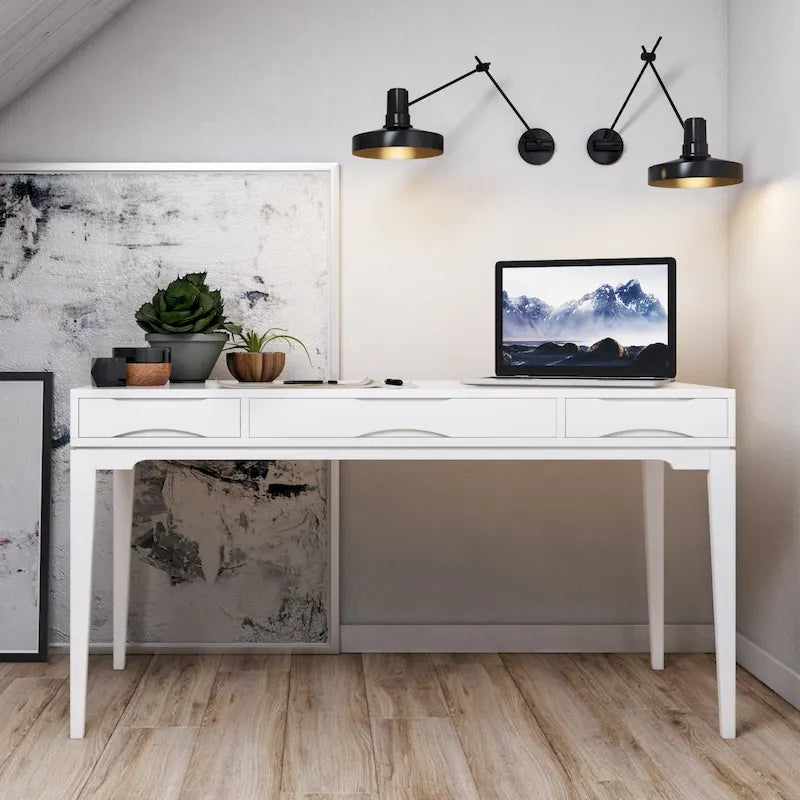 Bureau de travail style Mid-Century Modern en BOIS MASSIF de 60 pouces de largeur
