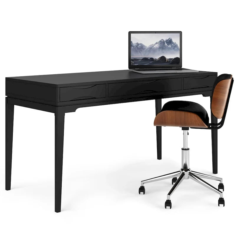 Bureau de travail style Mid-Century Modern en BOIS MASSIF de 60 pouces de largeur