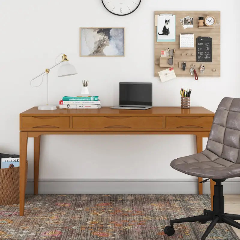 Bureau de travail style Mid-Century Modern en BOIS MASSIF de 60 pouces de largeur