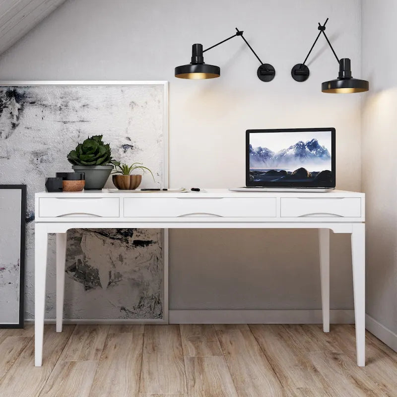 Bureau de travail style Mid-Century Modern en BOIS MASSIF de 60 pouces de largeur