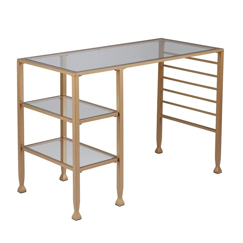 Bureau en métal doré et verre
