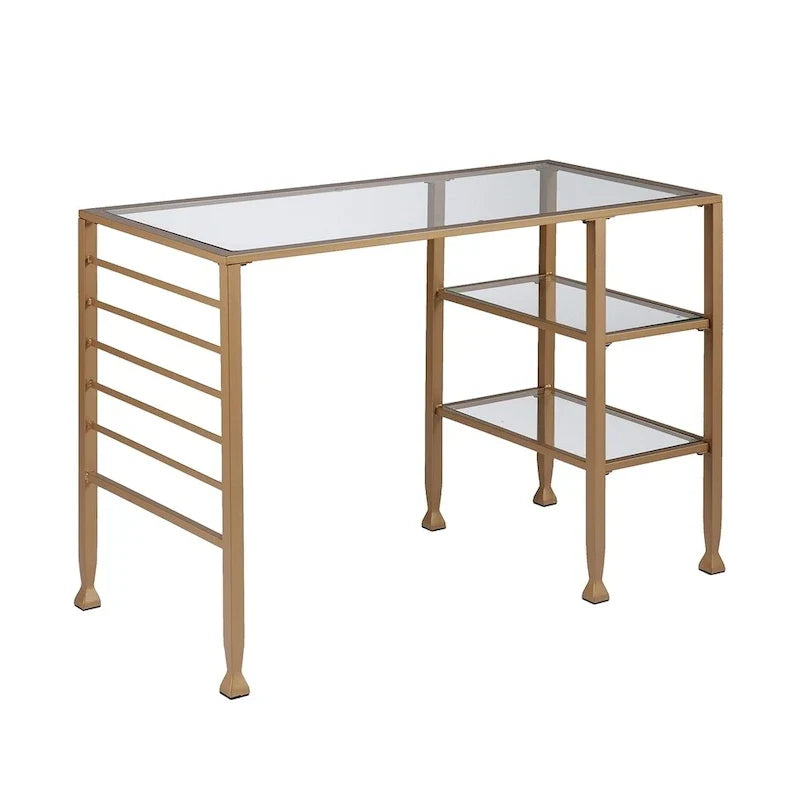 Bureau en métal doré et verre