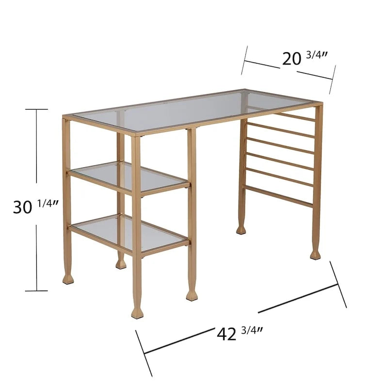 Bureau en métal doré et verre