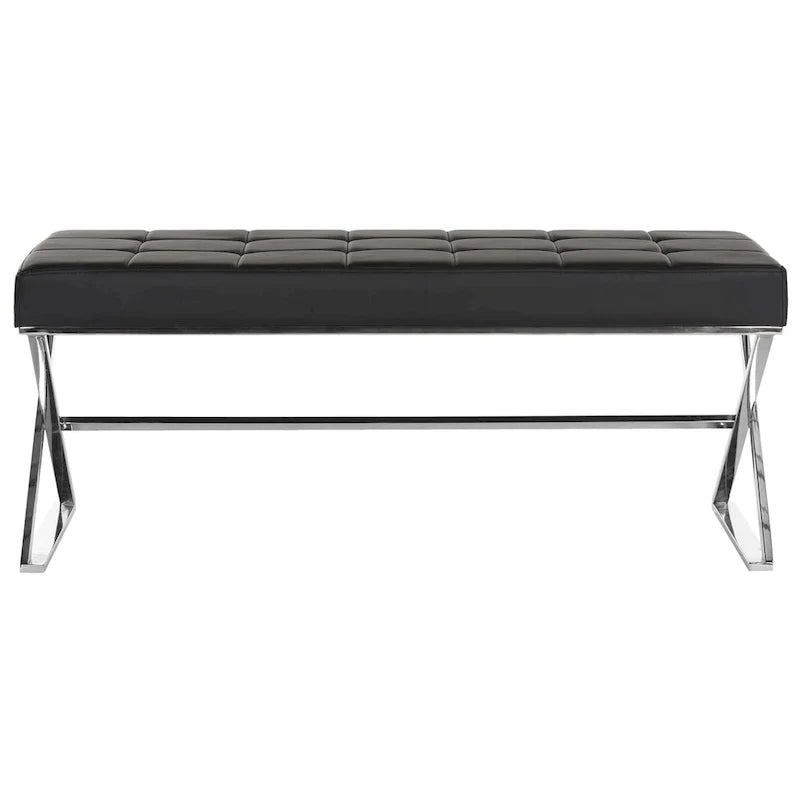 Banc capitonné gris « Modern Glam » – 109x46x46 cm