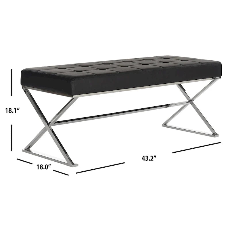 Banc capitonné gris « Modern Glam » – 109x46x46 cm