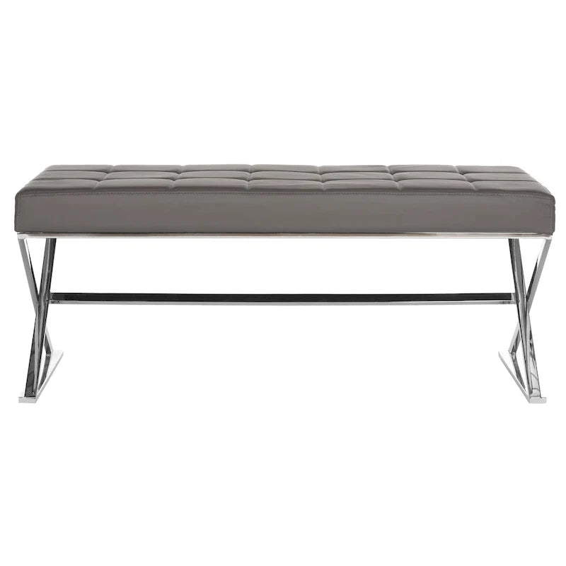 Banc capitonné gris « Modern Glam » – 109x46x46 cm