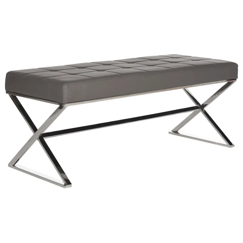 Banc capitonné gris « Modern Glam » – 109x46x46 cm