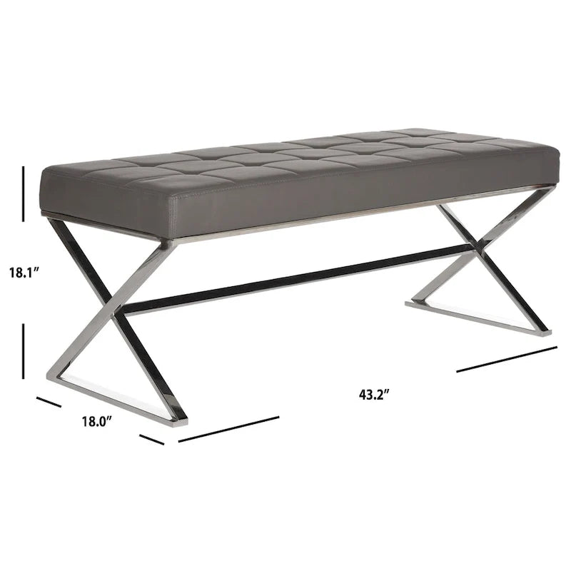 Banc capitonné gris « Modern Glam » – 109x46x46 cm