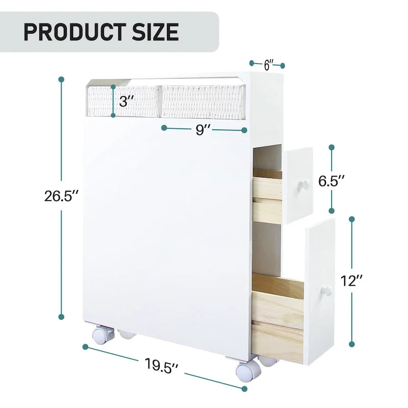 Meuble de rangement en bois autoportant avec panier de rangement pour salle de bain étroite