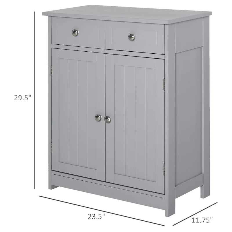 Meuble de rangement autoportant pour salle de bain, colonne sur pied avec 2 portes, 2 tiroirs et étagère réglable, gris