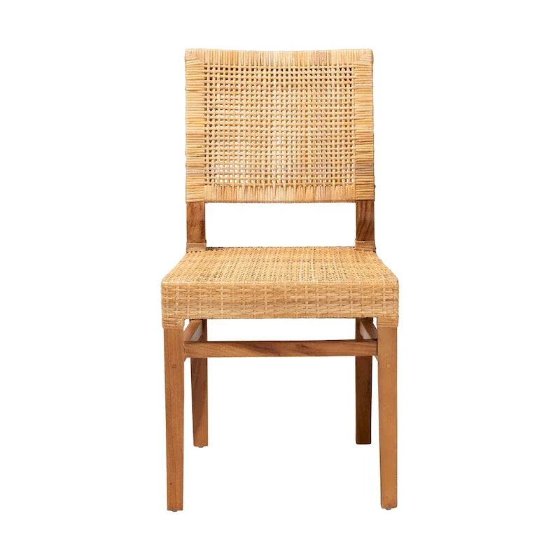 Chaise de salle à manger Bohème en rotin naturel et bois d'acajou