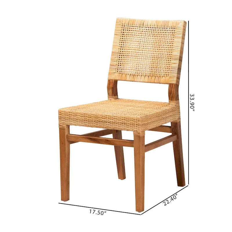 Chaise de salle à manger Bohème en rotin naturel et bois d'acajou