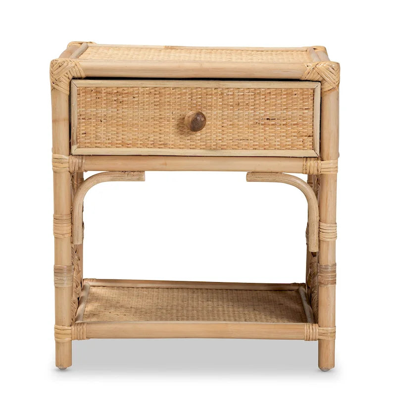 Camara Modern Bohemian Natural Brown Rattan Single-Drawer Nightstand