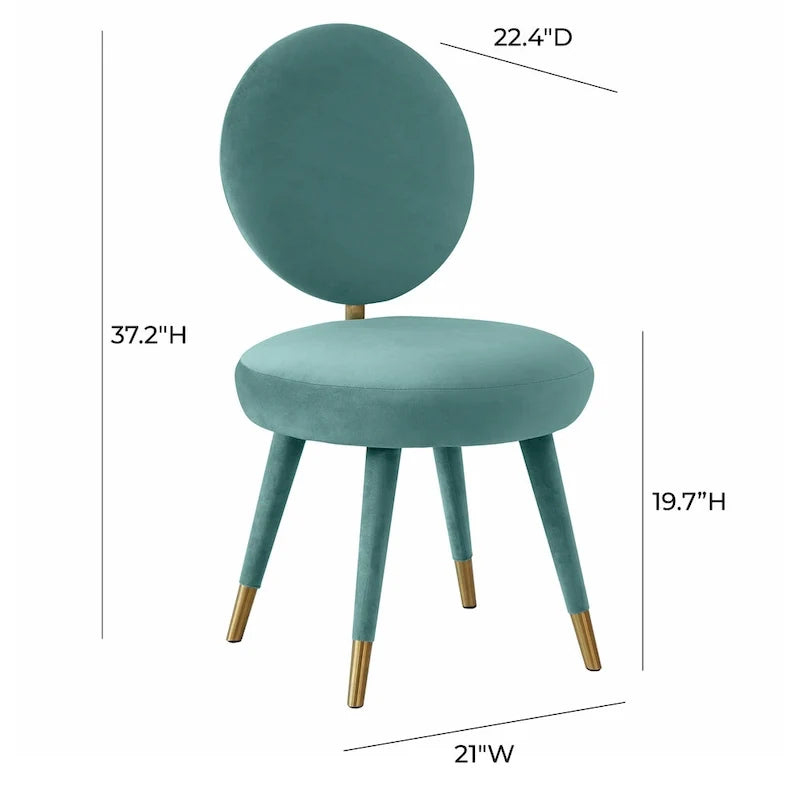 Chaise de salle à manger sans accoudoirs en velours à dossier ovale
