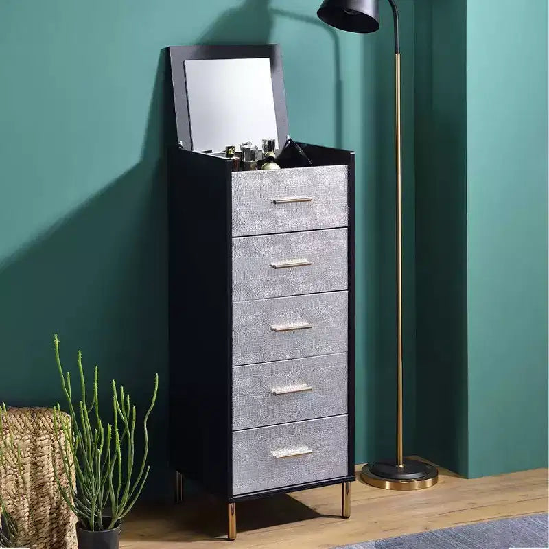 Armoire à bijoux 5 portes avec cadre en métal de 17 po, aucun assemblage requis