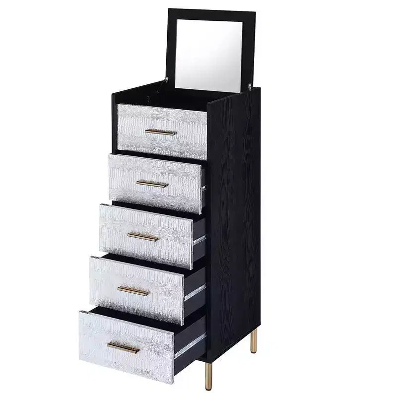 Armoire à bijoux 5 portes avec cadre en métal de 17 po, aucun assemblage requis
