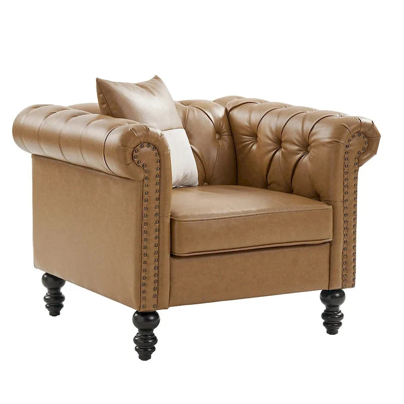 Fauteuil rembourré traditionnel avec pieds en bois massif par