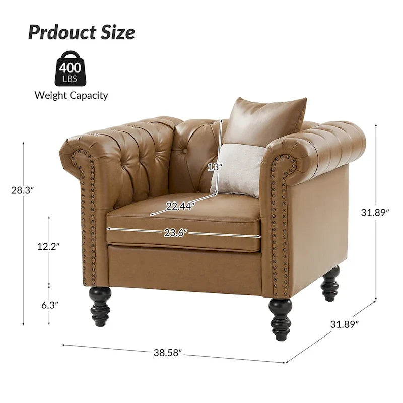 Fauteuil rembourré traditionnel avec pieds en bois massif par