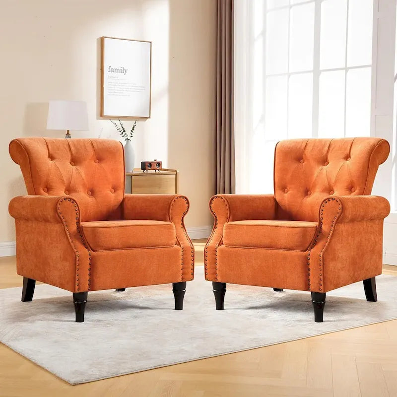 HOMYKA Floral Upholstered Accent Rolled ArmChair With Nailhead Trim Set of 2