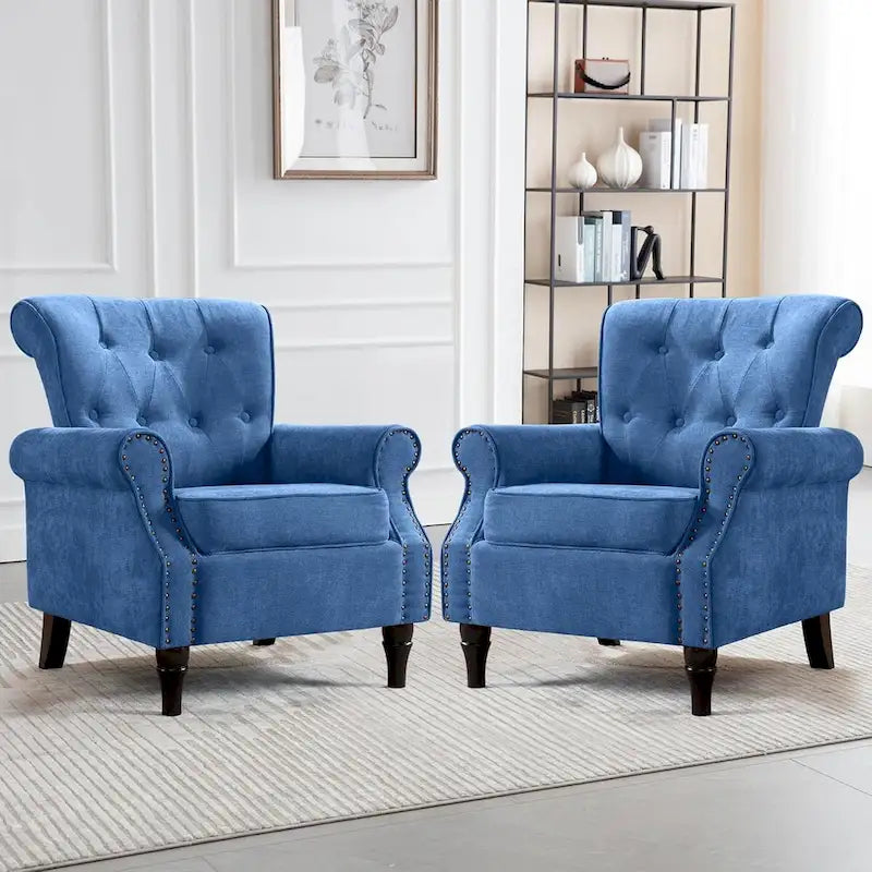 Lot de 2 fauteuils d'appoint à bras enroulés, rembourrés et à motifs floraux avec garniture à clous