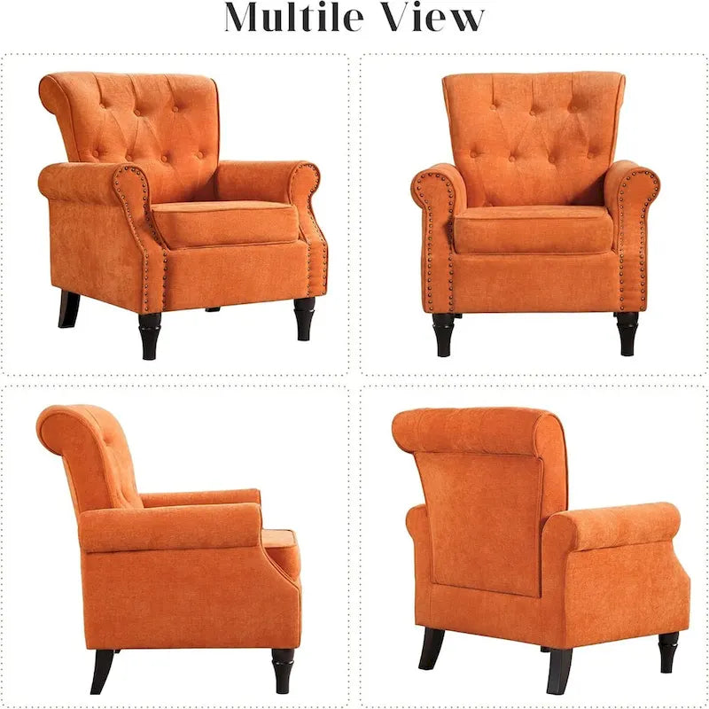 Lot de 2 fauteuils d'appoint à bras enroulés, rembourrés et à motifs floraux avec garniture à clous