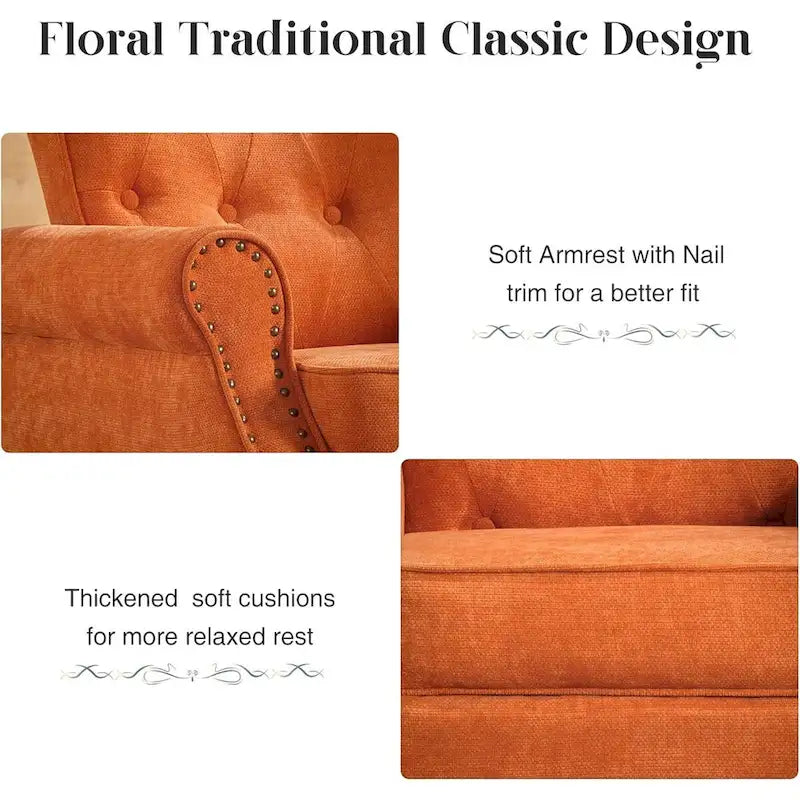 Lot de 2 fauteuils d'appoint à bras enroulés, rembourrés et à motifs floraux avec garniture à clous