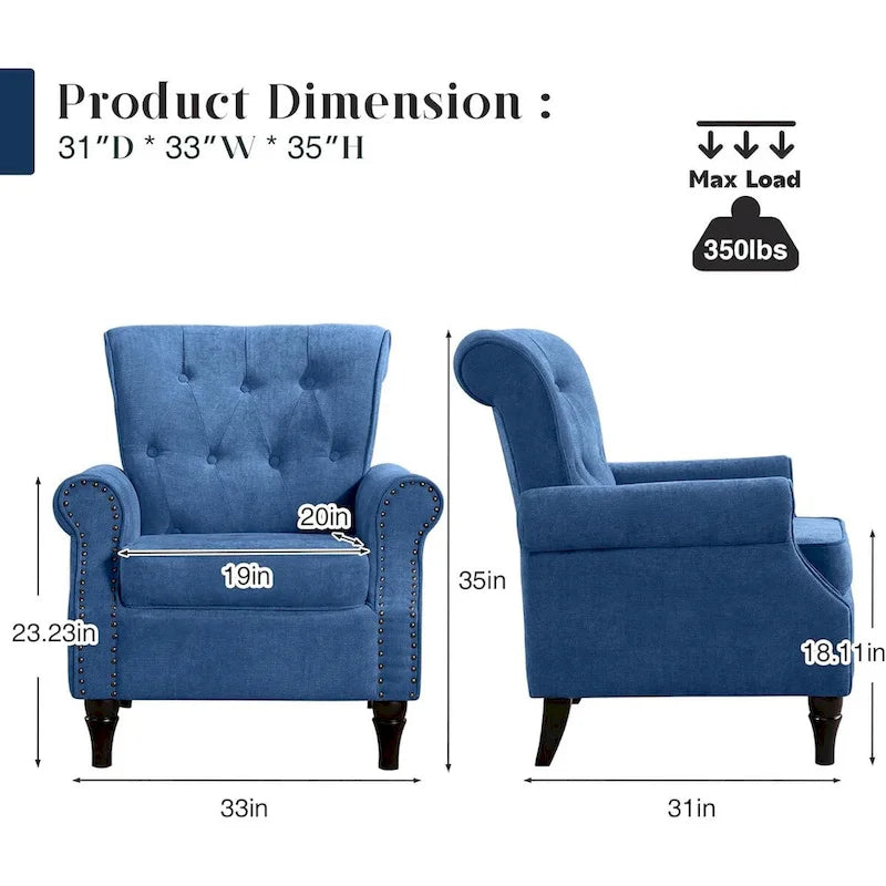 Lot de 2 fauteuils d'appoint à bras enroulés, rembourrés et à motifs floraux avec garniture à clous