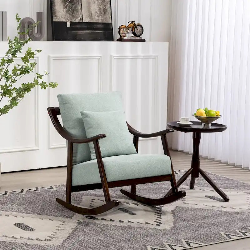 Woven Fabric Upholstered Modern Rocking Chair with Solid Wood Frame