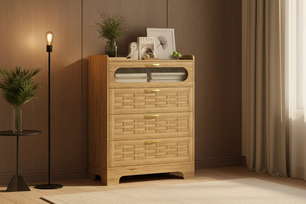 Commode double large en bois avec tiroirs larges Commode moderne