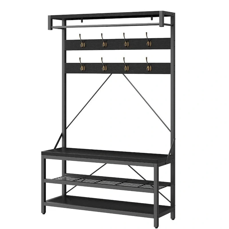 Banc à chaussures moderne avec porte-manteau, étagères de rangement