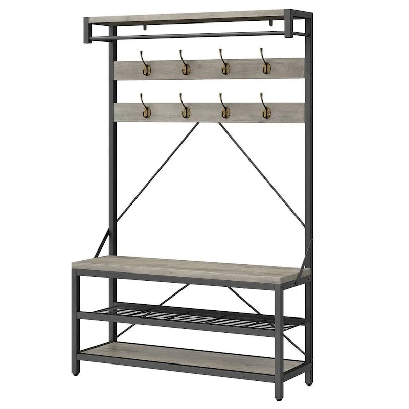 Banc à chaussures moderne avec porte-manteau, étagères de rangement