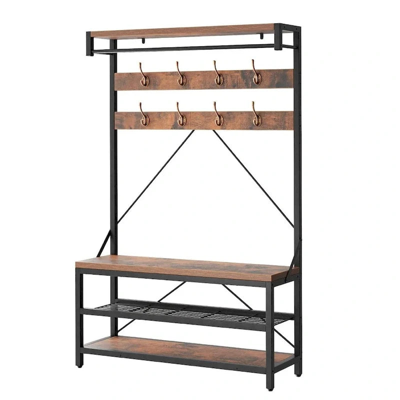 Modern Shoe Bench with Hall tree, storage shelves