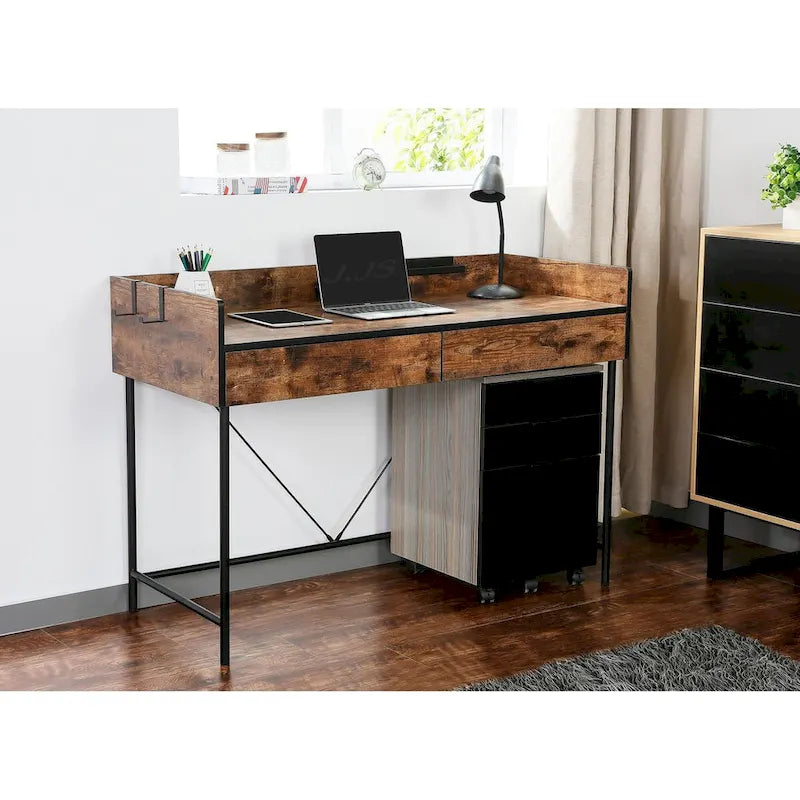 Bureau d'ordinateur de 48 po avec tiroirs, bureau d'étude et d'écriture compact en bois moderne avec panneau de confidentialité et rangement