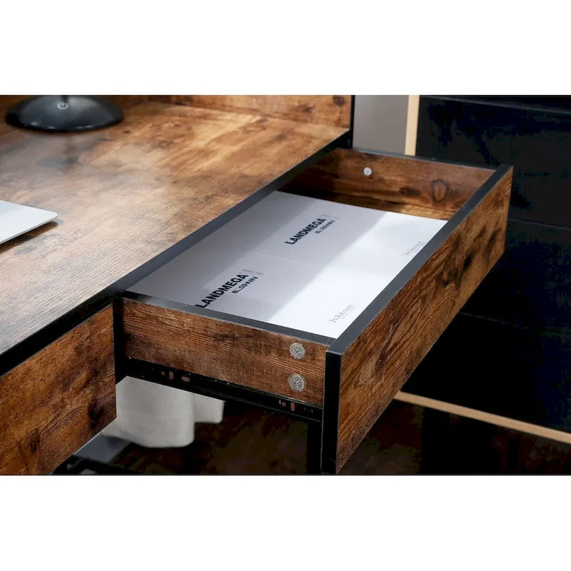 Bureau d'ordinateur de 48 po avec tiroirs, bureau d'étude et d'écriture compact en bois moderne avec panneau de confidentialité et rangement