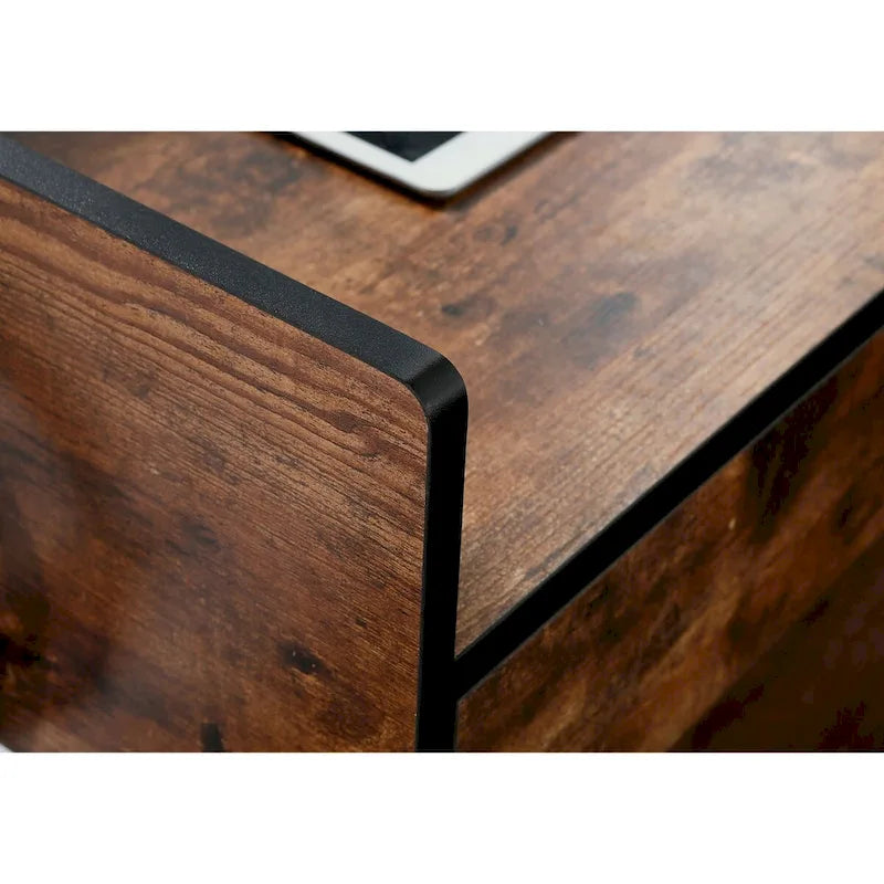 Bureau d'ordinateur de 48 po avec tiroirs, bureau d'étude et d'écriture compact en bois moderne avec panneau de confidentialité et rangement