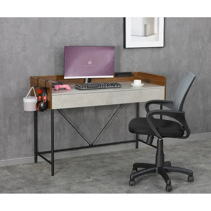 Bureau d'ordinateur de 48 po avec tiroirs, bureau d'étude et d'écriture compact en bois moderne avec panneau de confidentialité et rangement