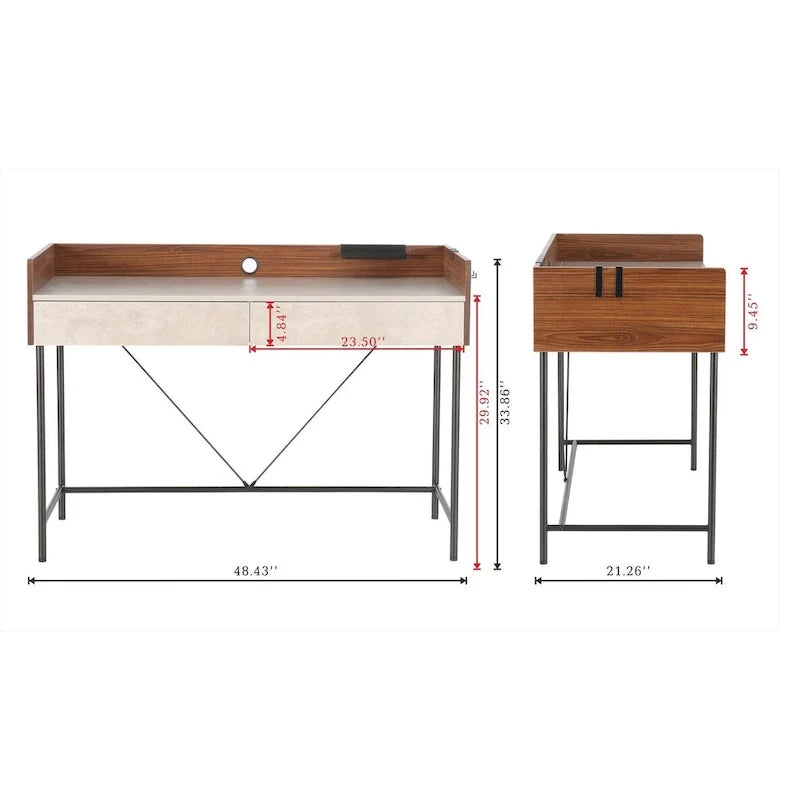 Bureau d'ordinateur de 48 po avec tiroirs, bureau d'étude et d'écriture compact en bois moderne avec panneau de confidentialité et rangement