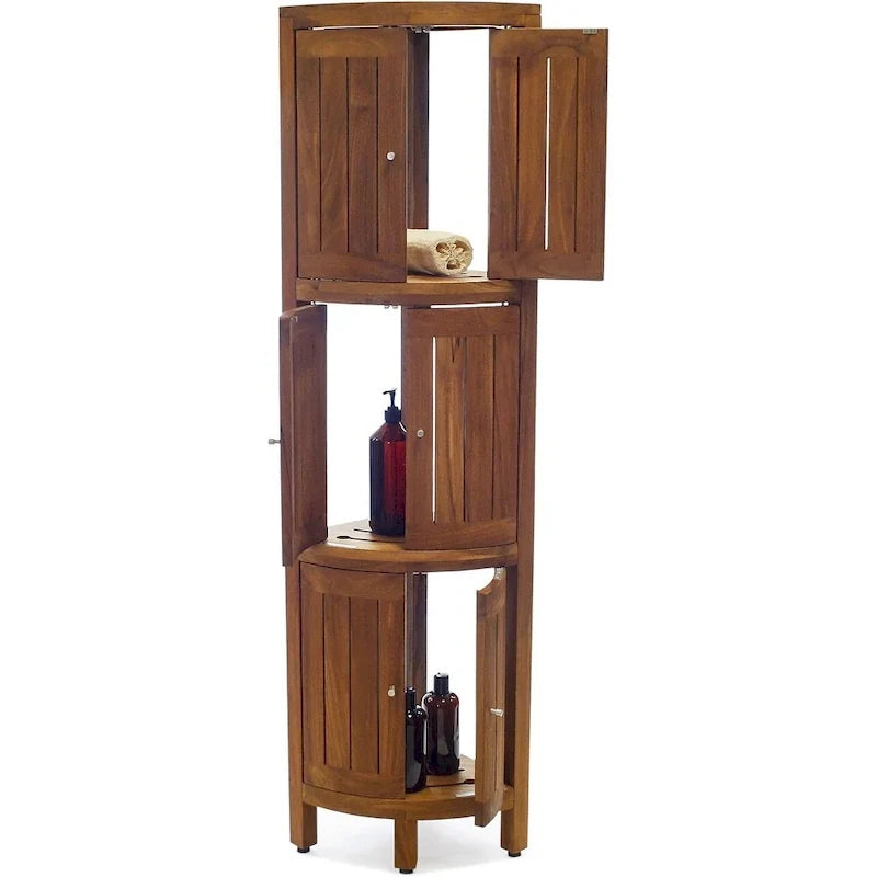 Étagère d'angle de douche à trois niveaux en teck, modèle original
