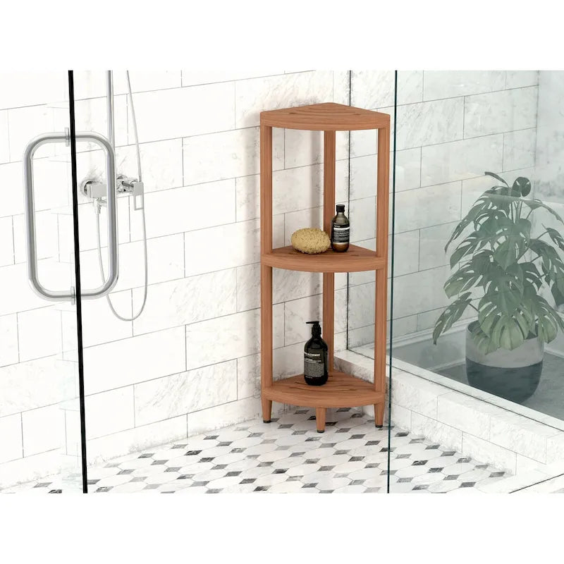 Étagère d'angle de douche à trois niveaux en teck, modèle original