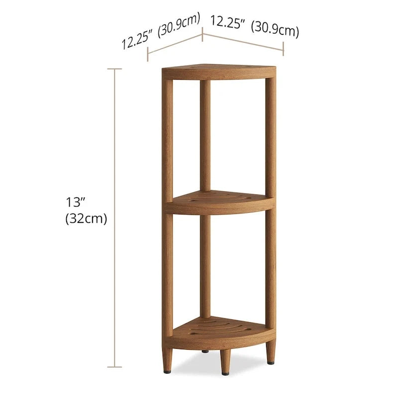 Étagère d'angle de douche à trois niveaux en teck, modèle original