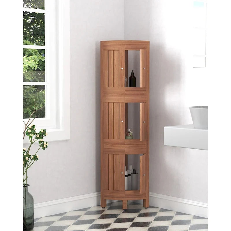 Étagère d'angle de douche à trois niveaux en teck, modèle original