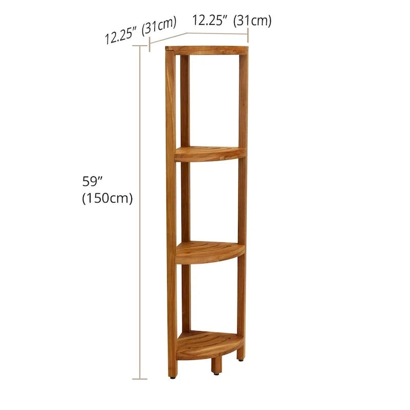 Étagère d'angle de douche à trois niveaux en teck, modèle original