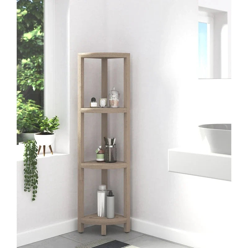 Étagère d'angle de douche à trois niveaux en teck, modèle original