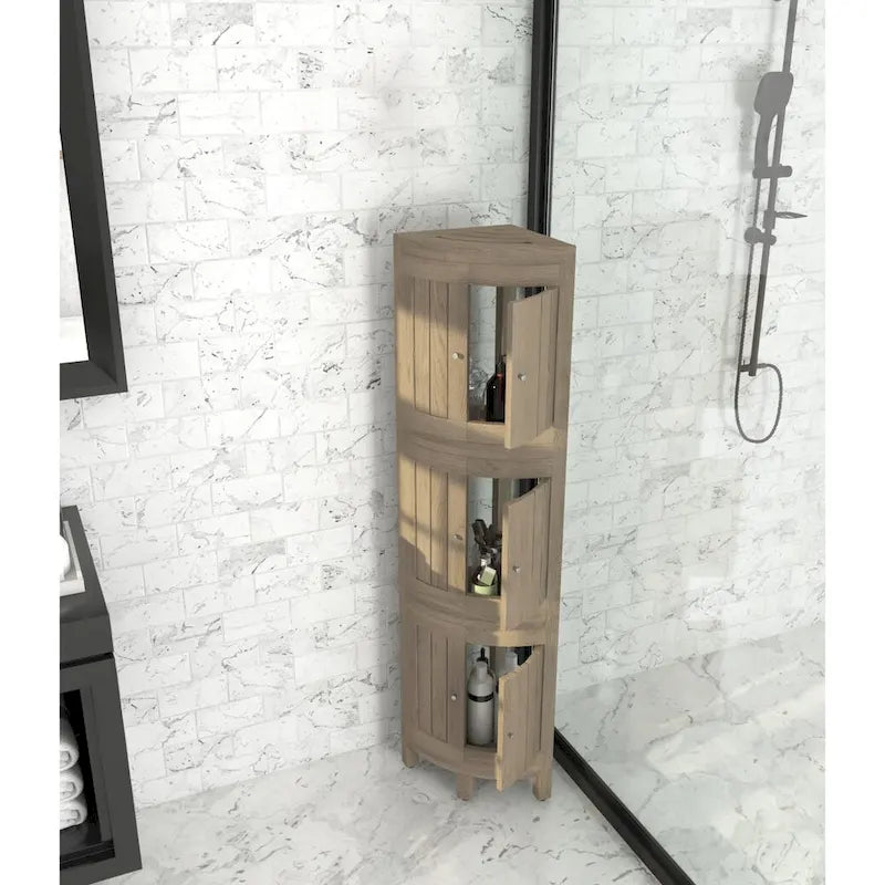 Étagère d'angle de douche à trois niveaux en teck, modèle original