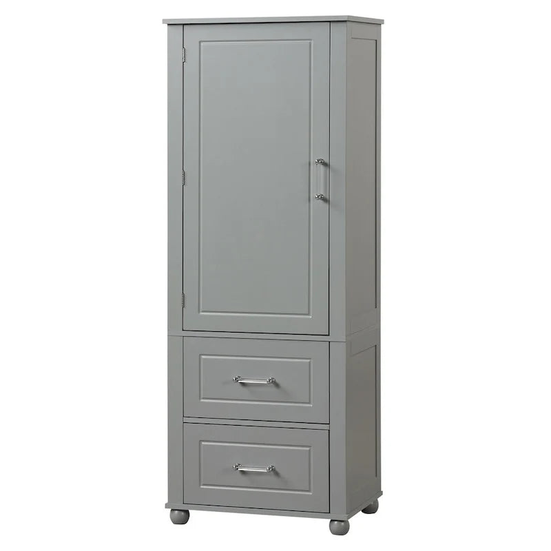 Meuble de salle de bain haut, Meuble de rangement autoportant avec deux tiroirs et étagère réglable, Panneau MDF avec finition peinte